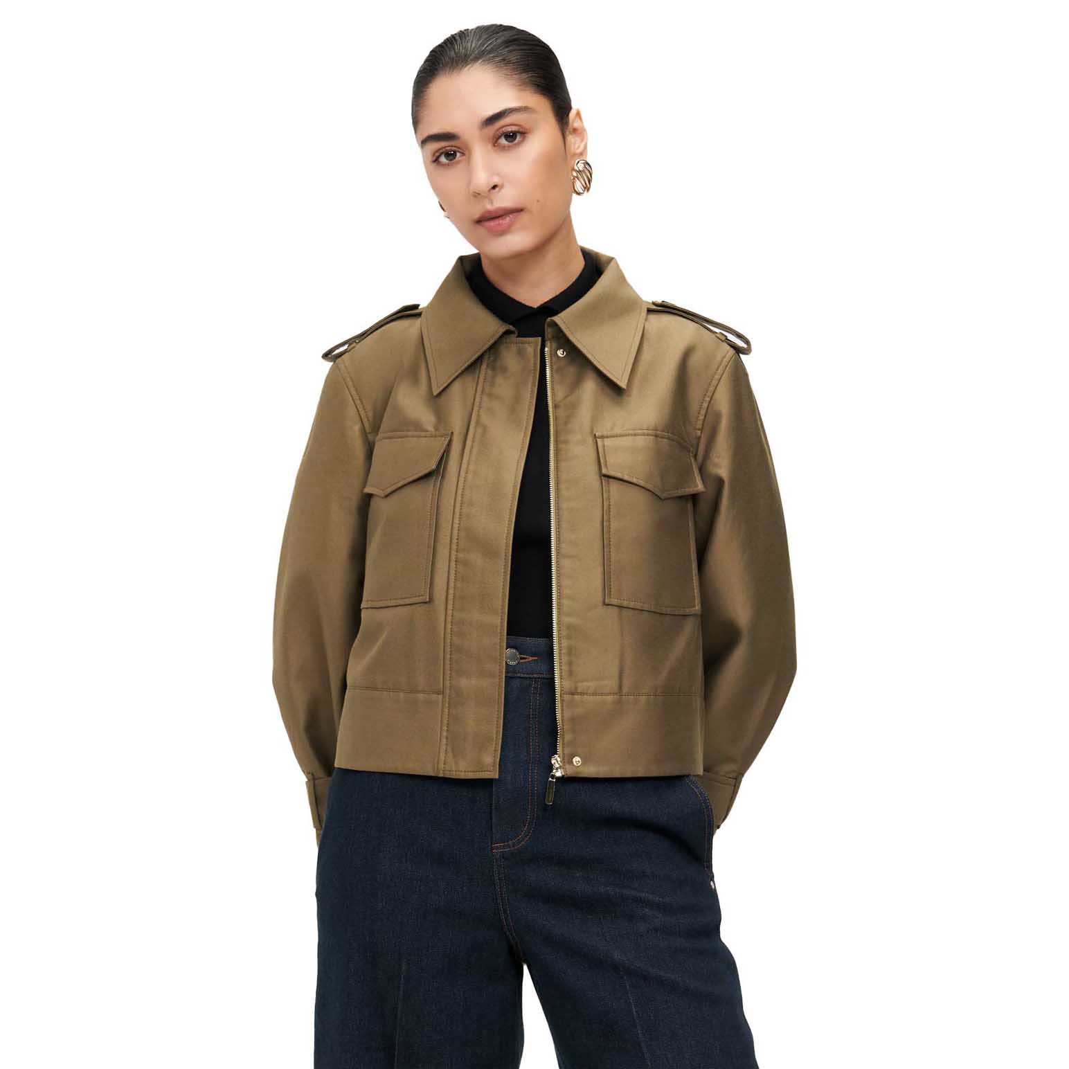 Veronika Maine European Luxe Twill Cropped Trench 